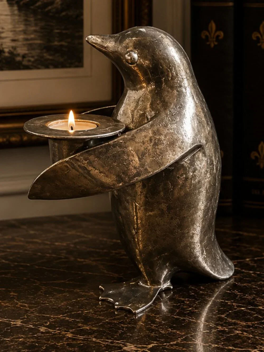 Vintage Restoration Hardware Silver Plate Penguin Candle Holder